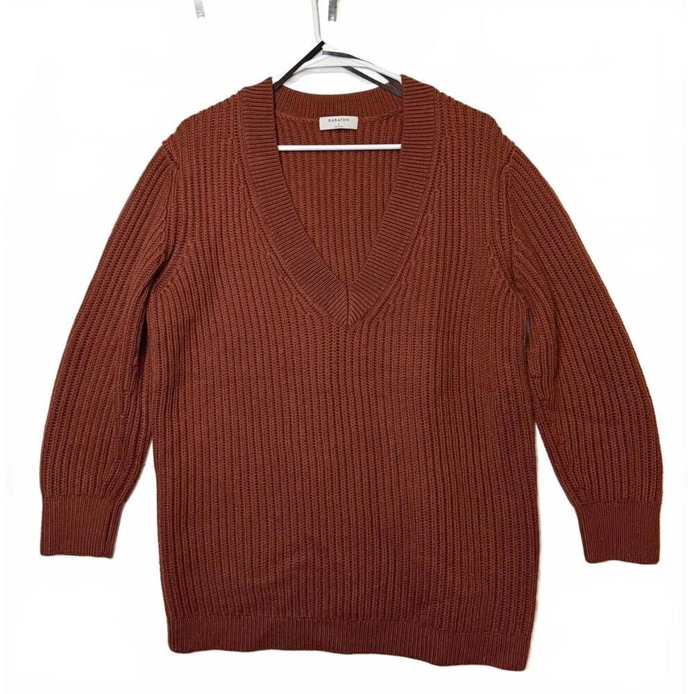 Babaton Aritzia 100% Merino Wool Sweater Womens Small Brown V Neck Knit